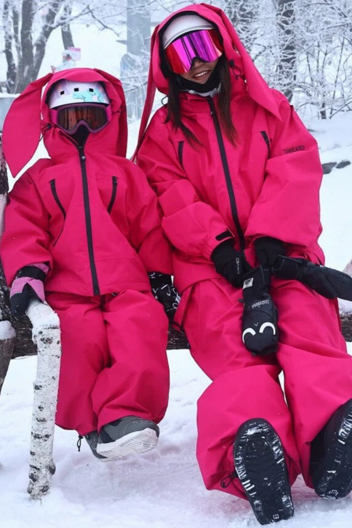 DOOKER Bunny Ear Detachable Bib Pants Snowboard Suit Set