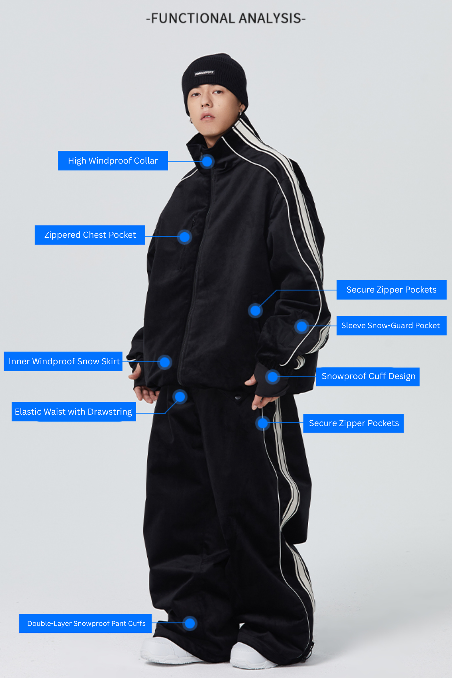 SEARIPE loose-fitting Hip-hop Style Snow Suit Unisex