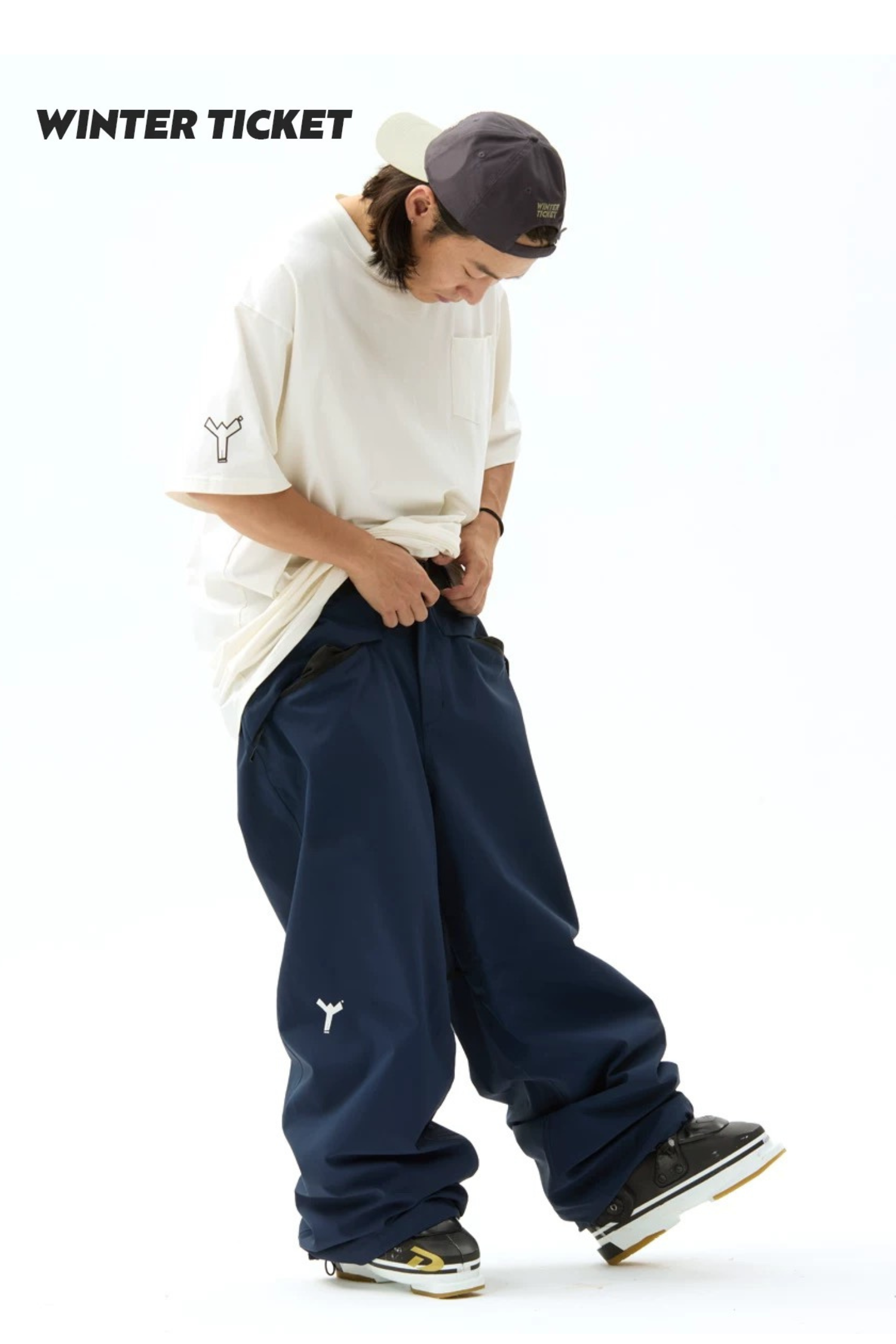 Winter Ticket Freestyle Oversize Navy Blue Snow Pants – Exile Space Winter Ticket Freestyle Oversize Navy Blue Snow Pants – Exile Space