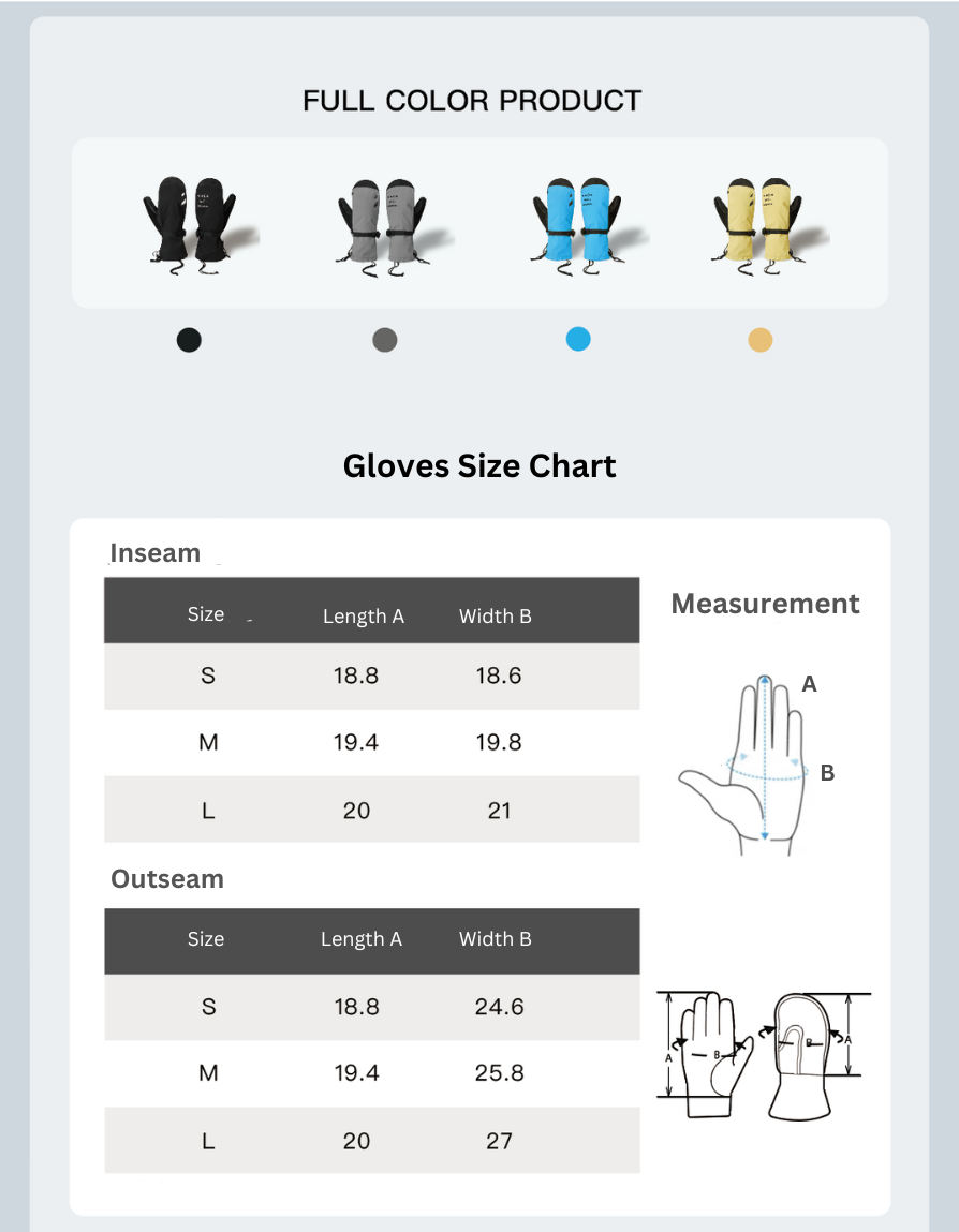ShunWei Mitten Size Chart
