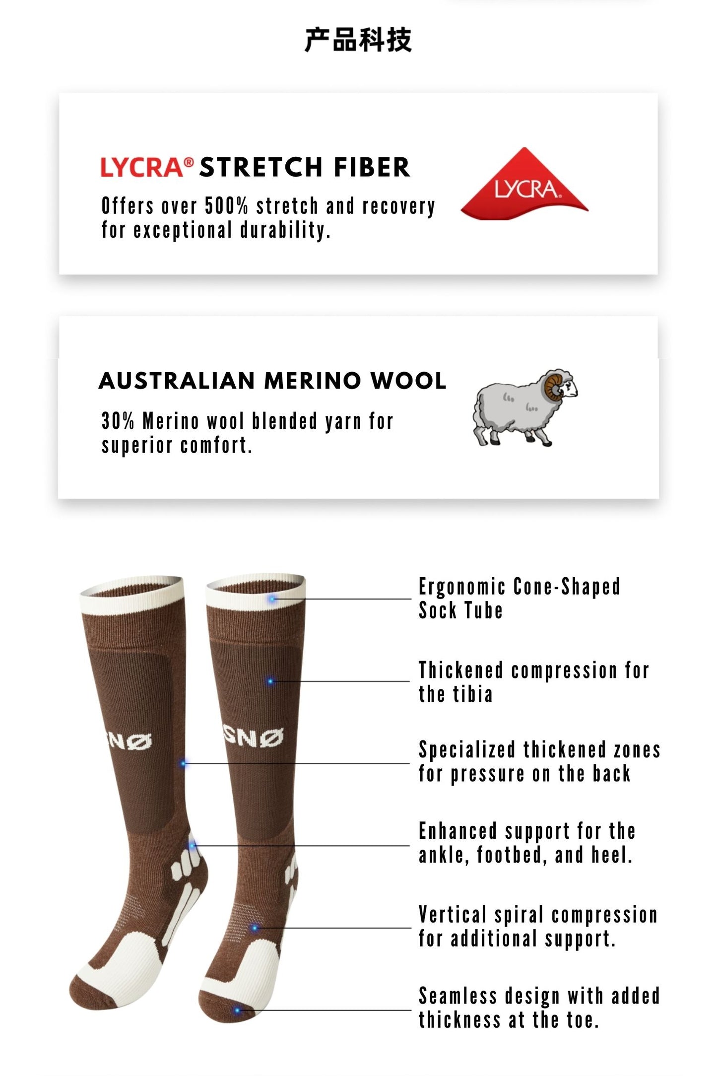 SNOSNO Wool Ski Socks