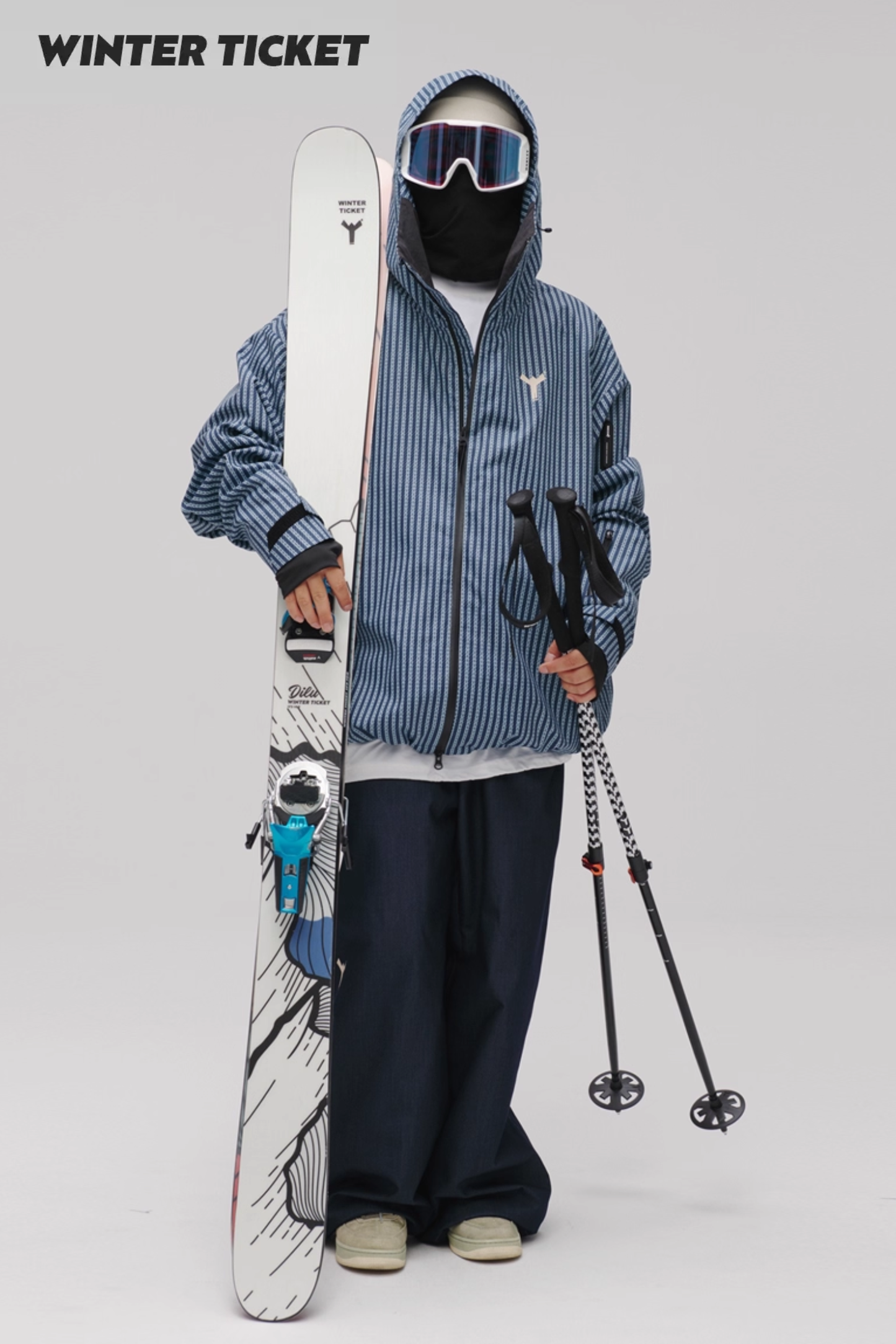 Winter Ticket 3L Freestyle Oversize Vertical Blue Stripes Ski Jacket - Exile Space