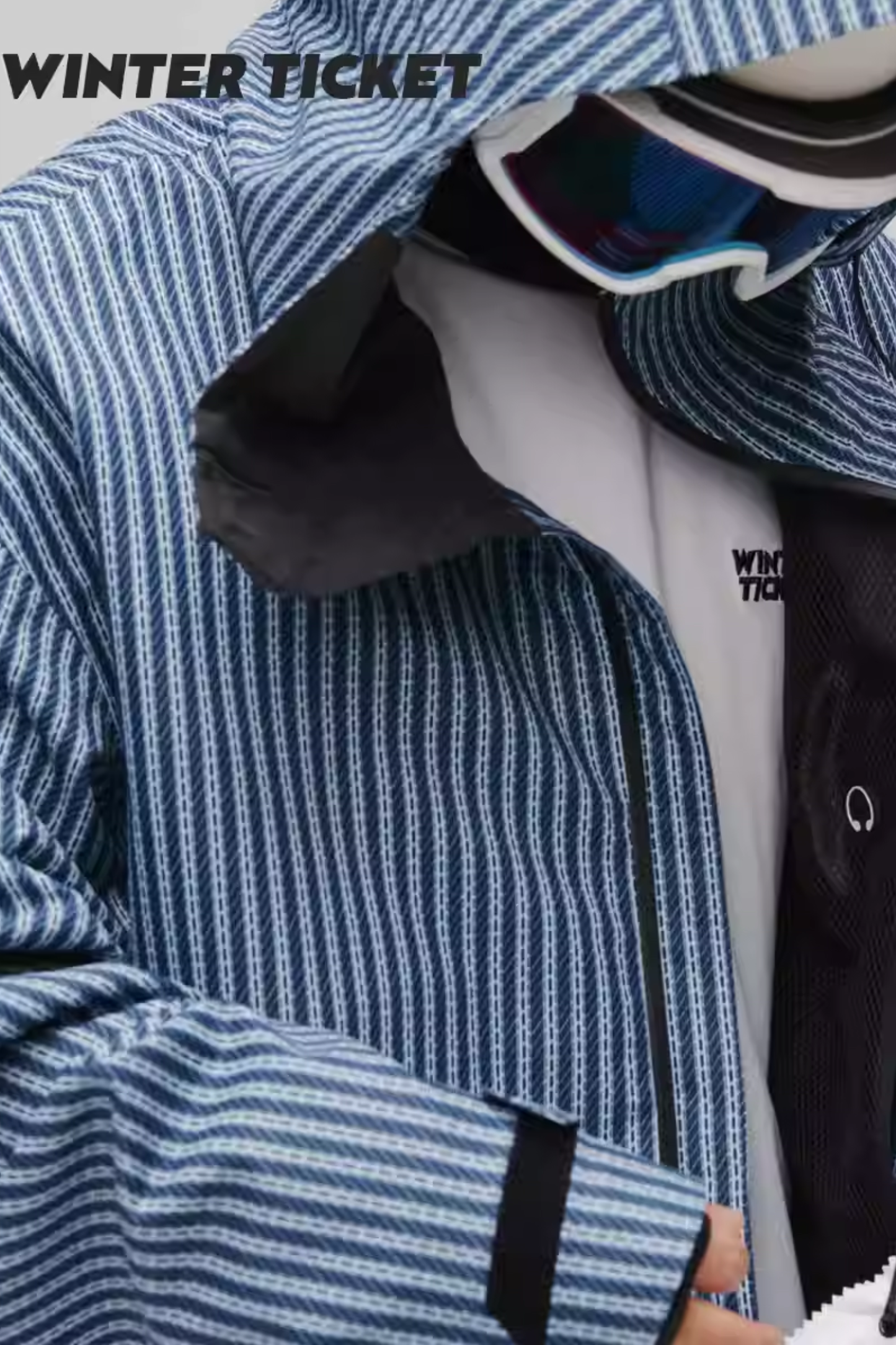 Winter Ticket 3L Freestyle Oversize Vertical Blue Stripes Ski Jacket - Exile Space