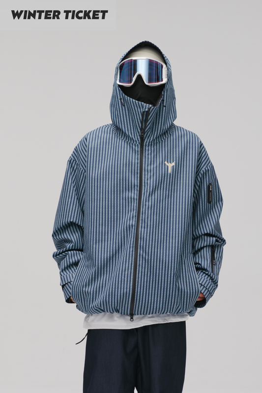 Winter Ticket 3L Freestyle Oversize Vertical Blue Stripes Ski Jacket - Exile Space