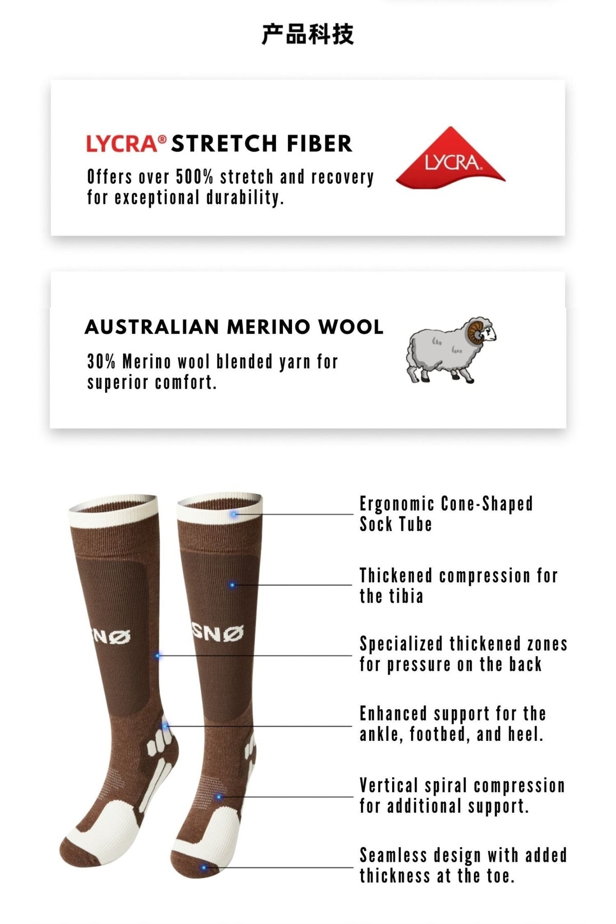 SNOSNO Women's Wool Ski Socks