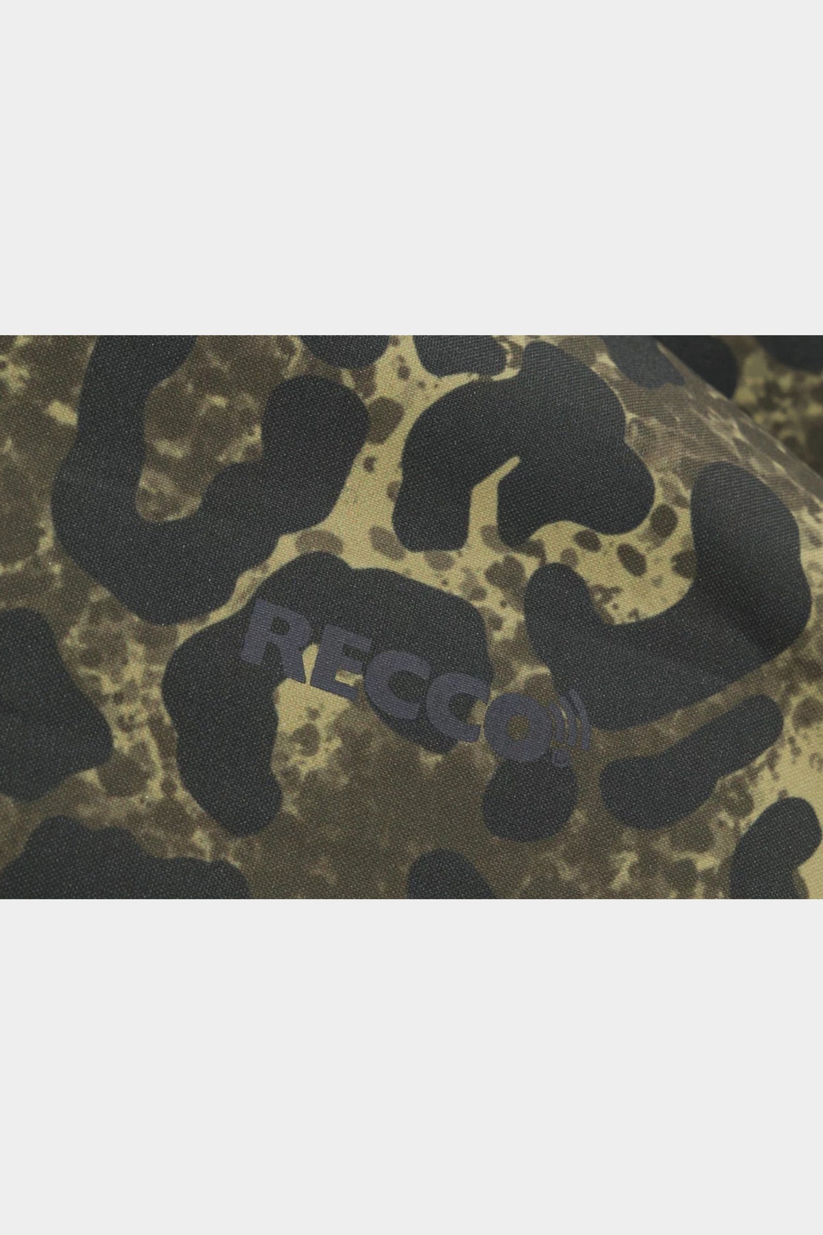 Leopard jacket fabric detail with RECCO marking