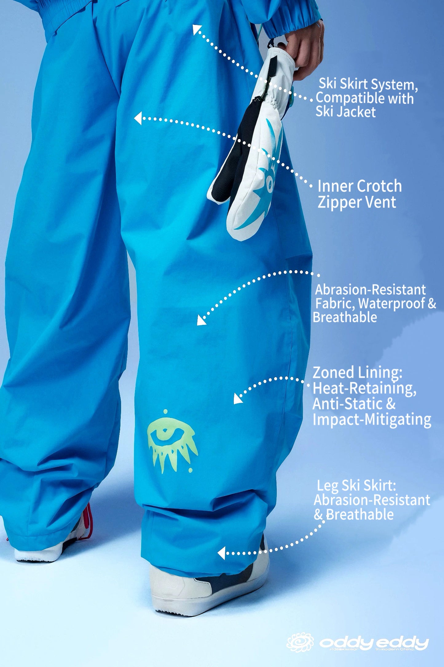 OddyEddy Zima Blue Baggy Snowboard Pants- Unisex