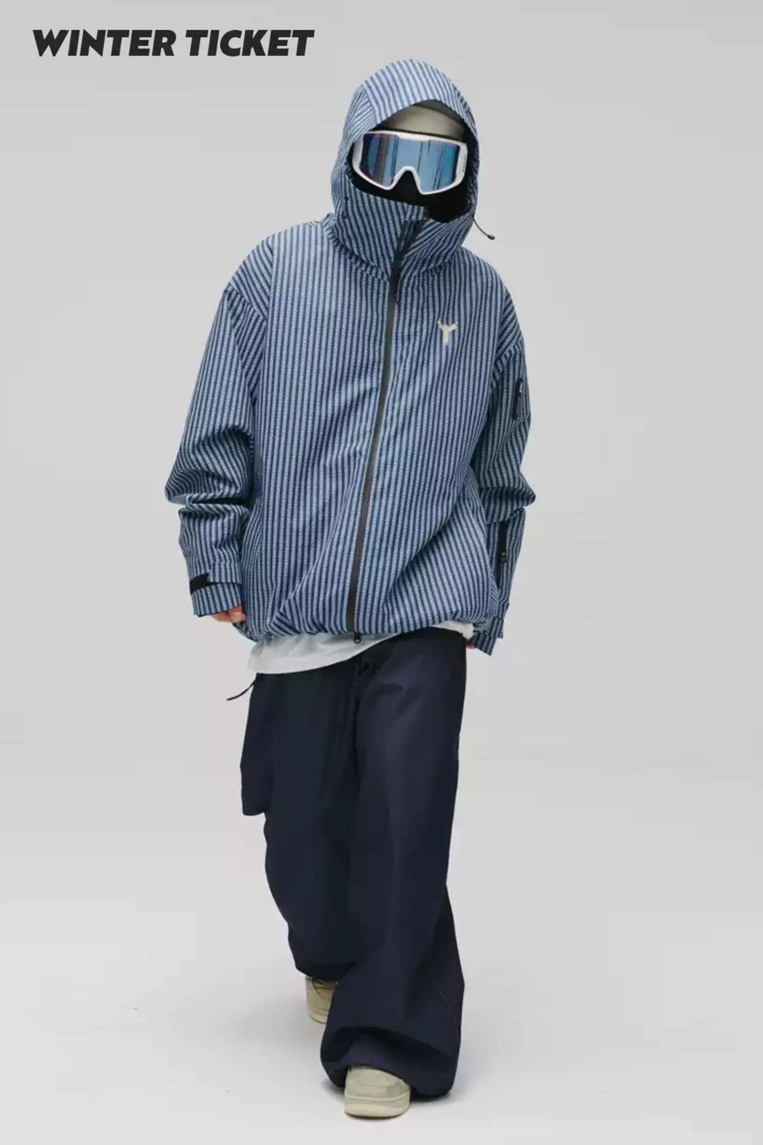 Winter Ticket 3L Freestyle Oversize Vertical Blue Stripes  Ski Jacket - Exile Space