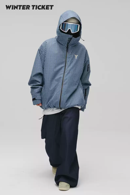 Winter Ticket 3L Freestyle Oversize Vertical Blue Stripes  Ski Jacket - Exile Space