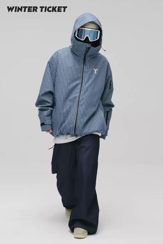 Winter Ticket 3L Freestyle Oversize Vertical Blue Stripes  Ski Jacket - Exile Space