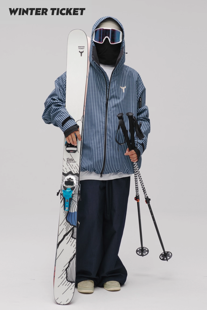 Winter Ticket 3L Freestyle Oversize Vertical Blue Stripes  Ski Jacket - Exile Space