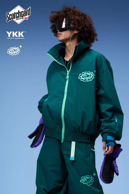 OddyEddy Ash Green ski and snowboard jacket front view