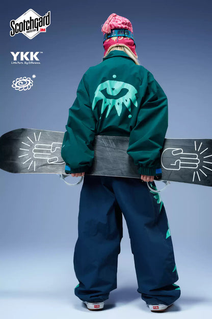 OddyEddy Ash Green ski and snowboard jacket back view