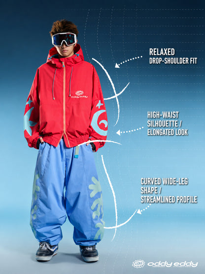OddyEddy Eclipse Red Ski & Snowboard Jacket English fit and silhouette guide with natural model proportions