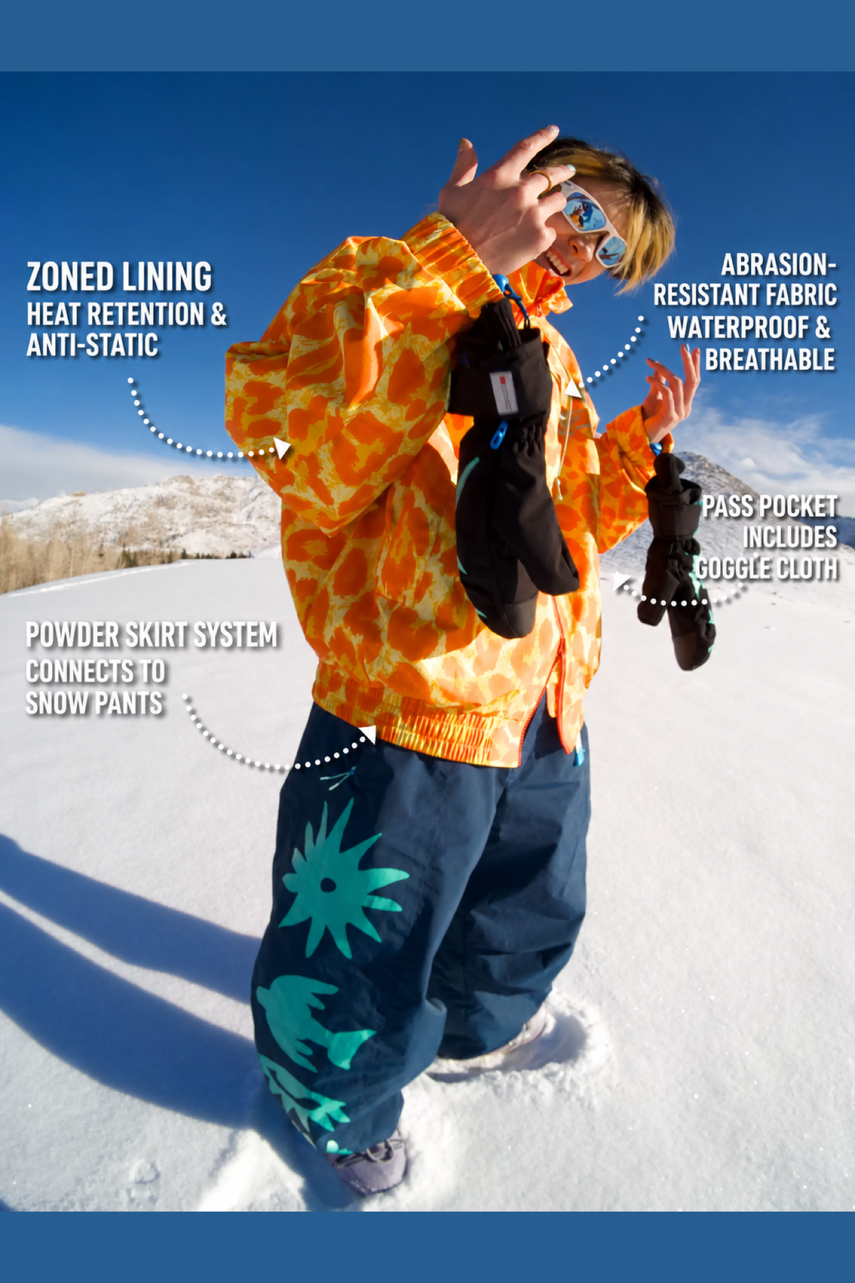 OddyEddy Golden Leopard snowboard jacket technical features
