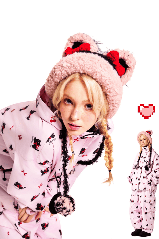 LMDSNOW Women's Pink Cat Snow Jacket and Pants Set