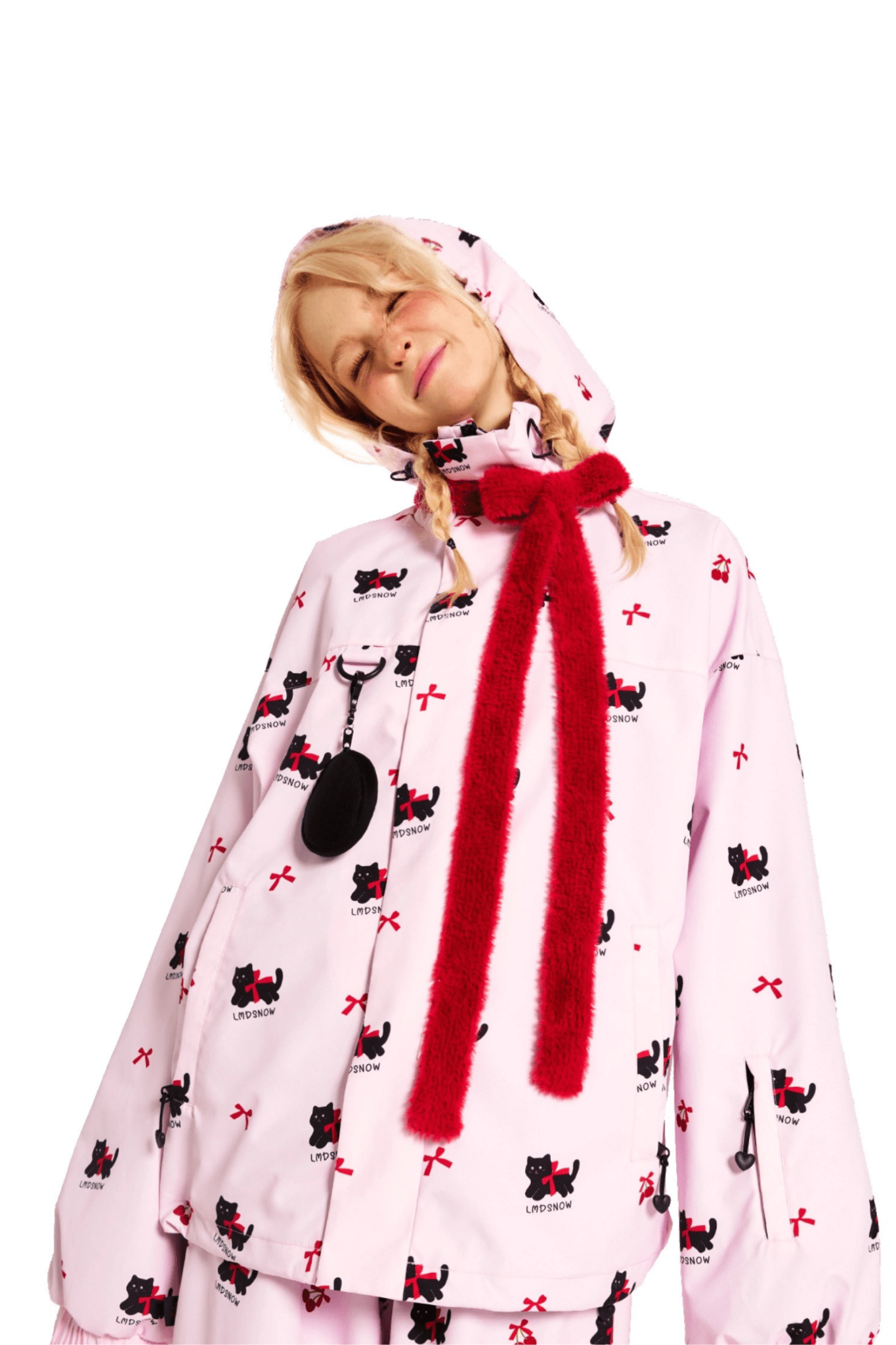 LMDSNOW Women's Pink Cat Snow Jacket and Pants Set