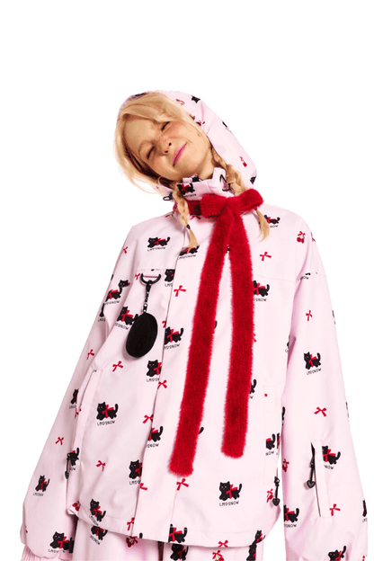 LMDSNOW Women's Pink Cat Snow Jacket and Pants Set