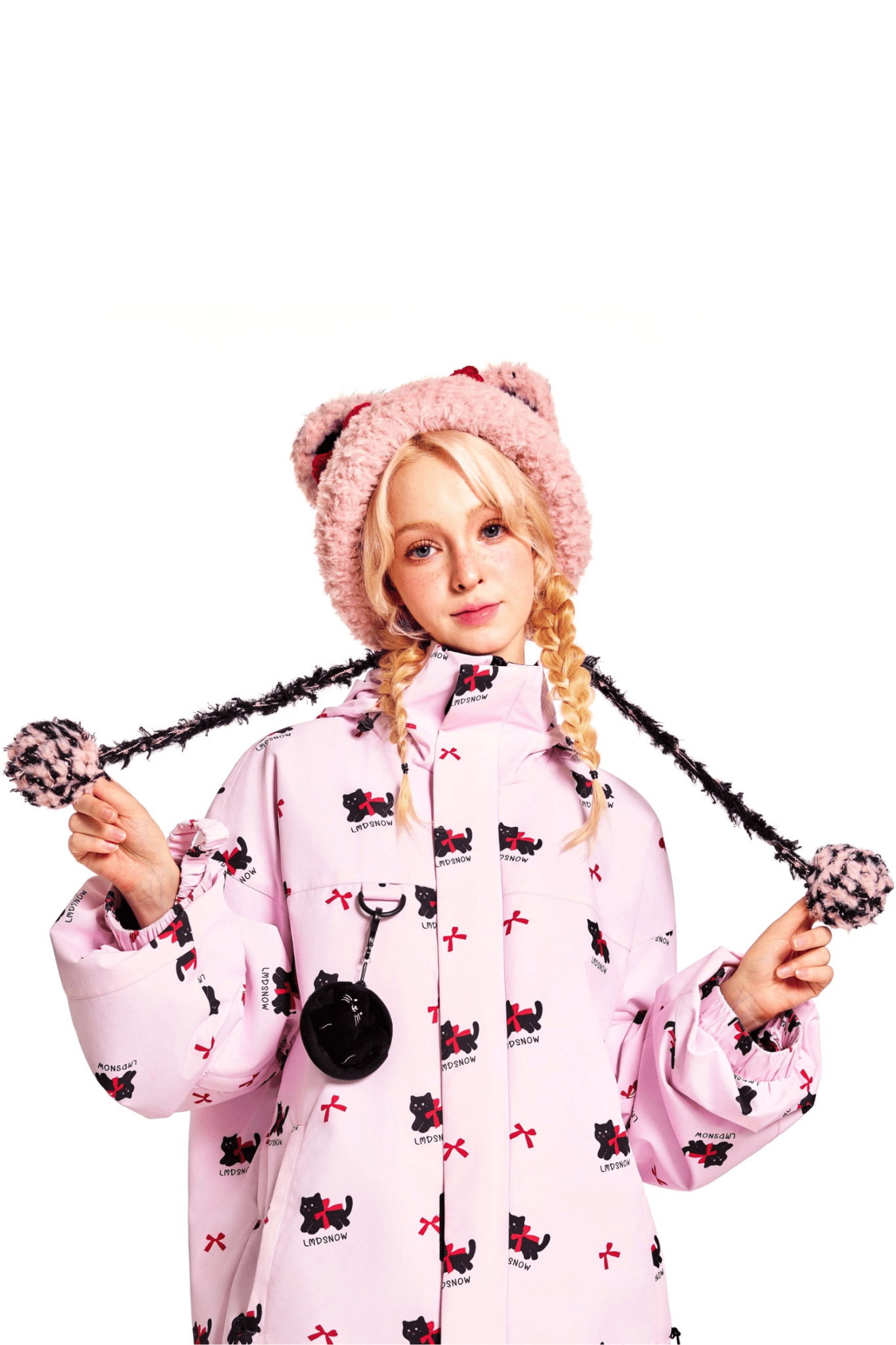 LMDSNOW Women's Pink Cat Snow Jacket and Pants Set