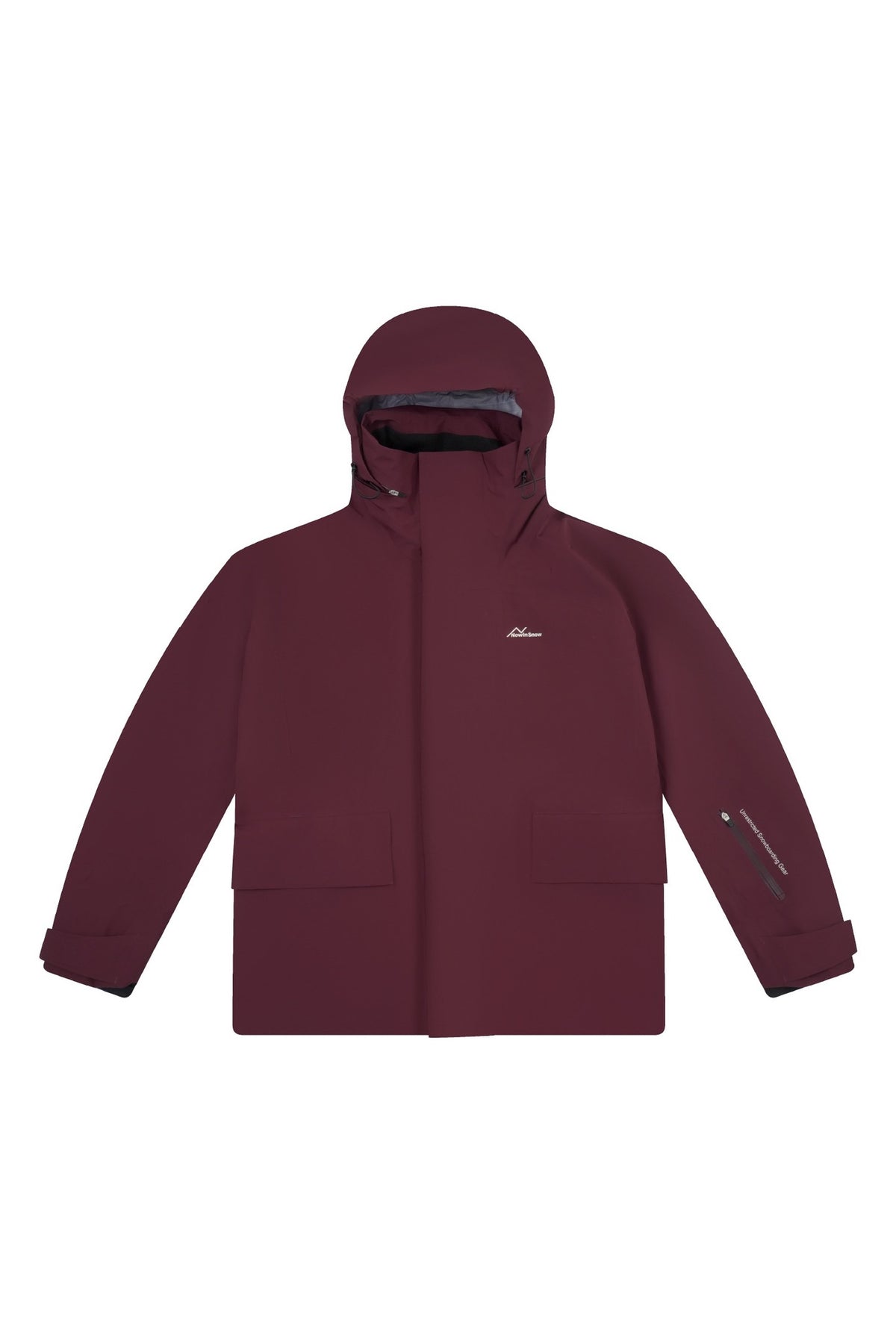 NIS longline ski snowboard jacket in Chestnut Berry Red on white background