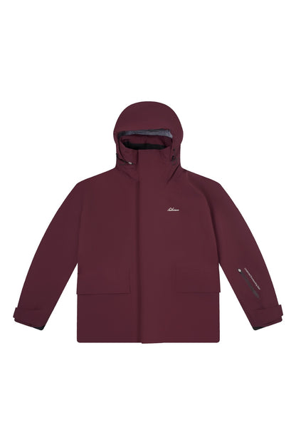 NIS longline ski snowboard jacket in Chestnut Berry Red on white background