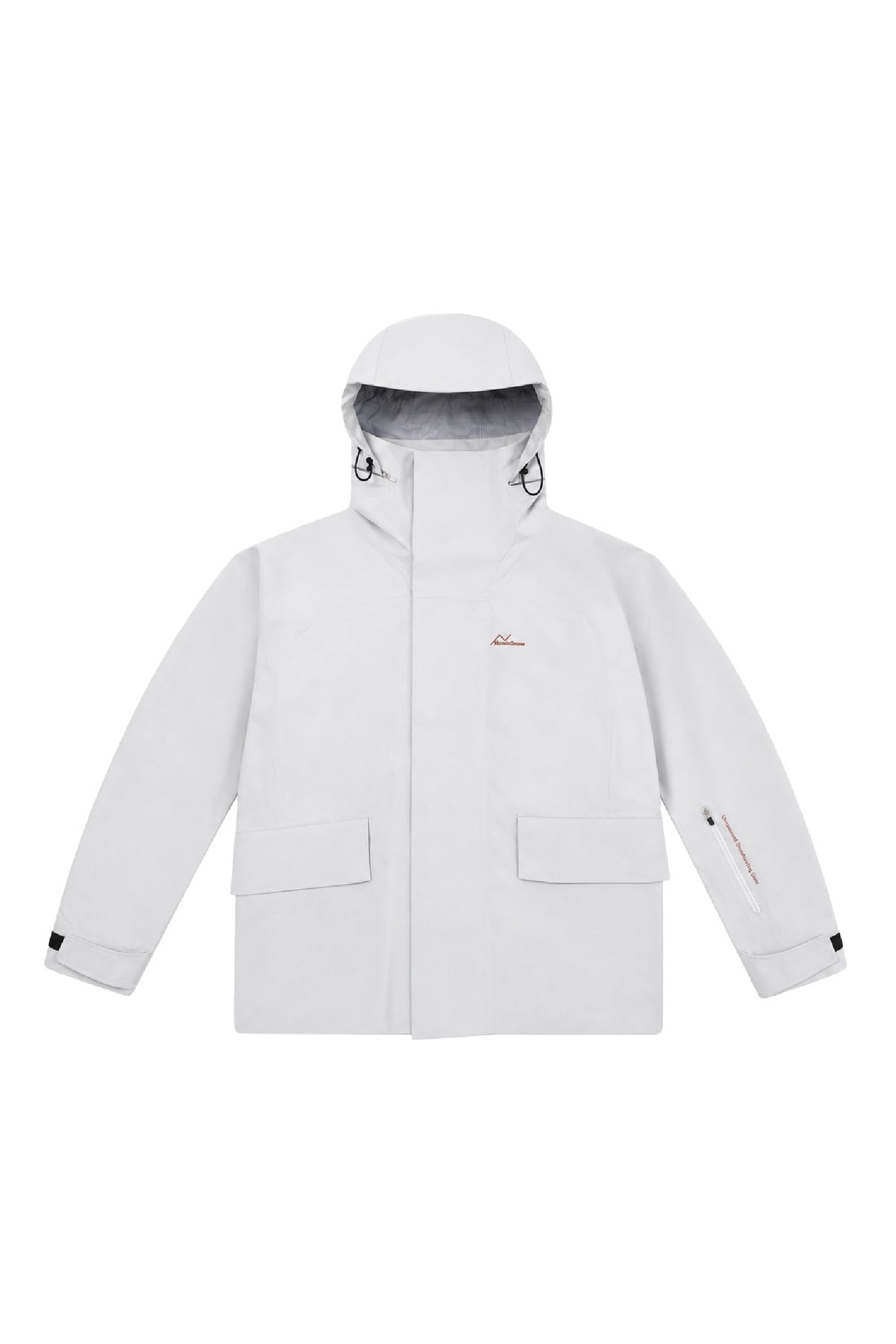 NIS longline ski snowboard jacket in Quartz White on white background