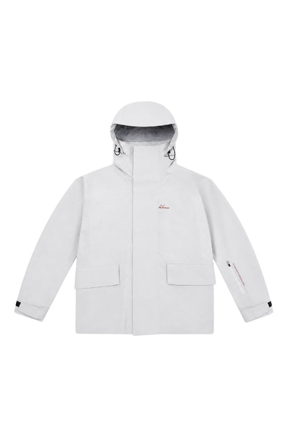 NIS longline ski snowboard jacket in Quartz White on white background