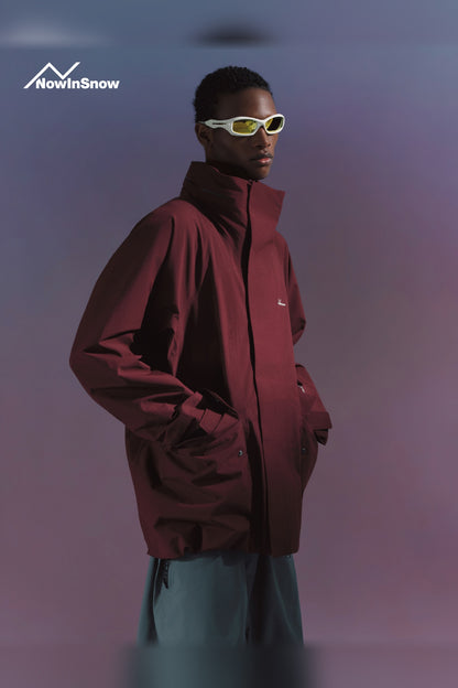 NIS Chestnut Berry Red longline ski jacket for men, side view