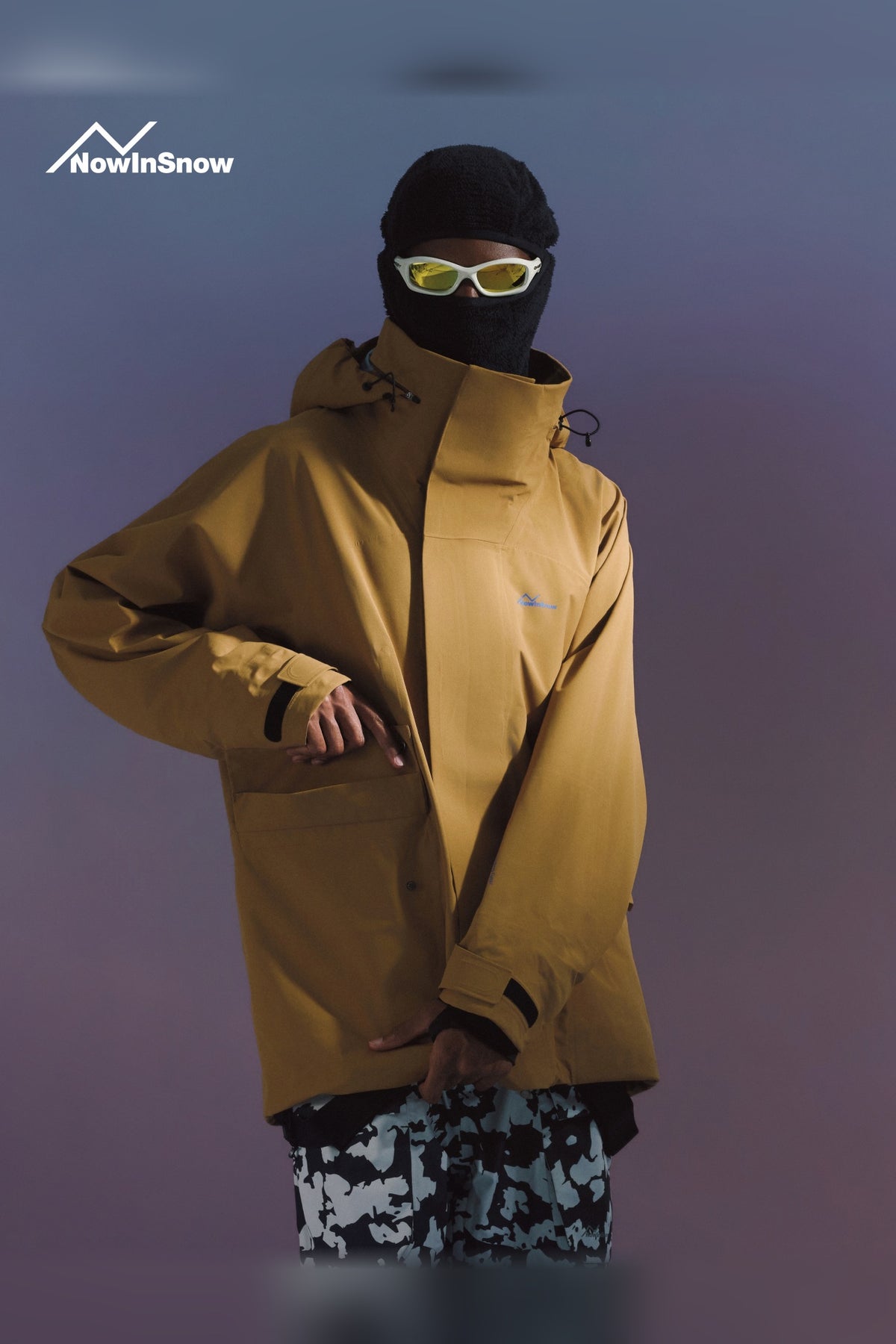 NIS Oak Brown longline ski jacket for men, front view
