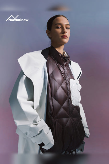NIS Quartz White longline ski jacket for women with insulated midlayer