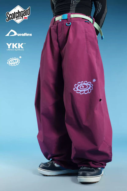 OddyEddy Starlight Purple snow pants with complete Scotchgard Duraflex YKK and OddyEddy logos