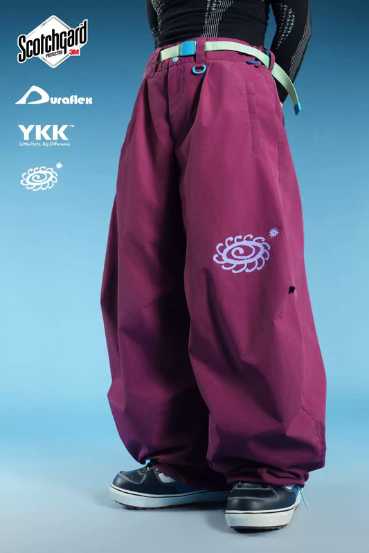 OddyEddy Starlight Purple snow pants with complete Scotchgard Duraflex YKK and OddyEddy logos