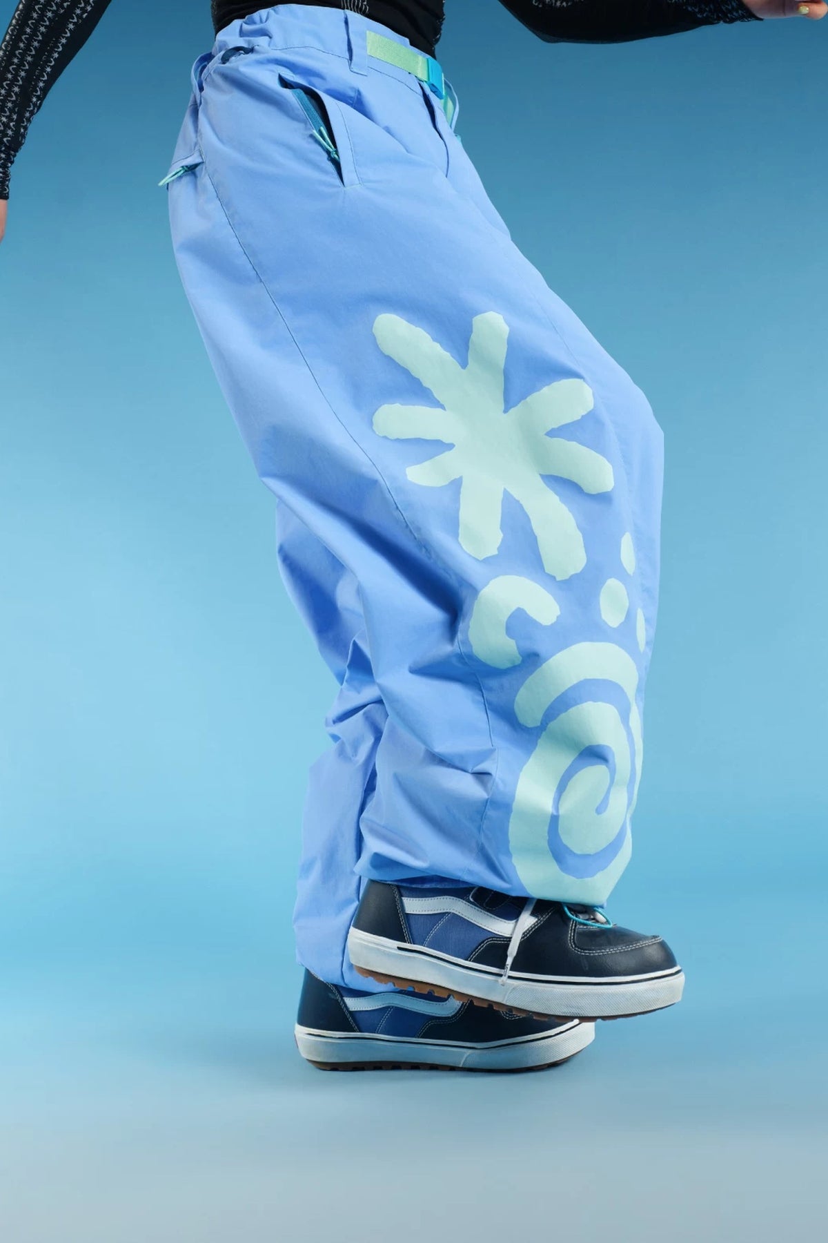 OddyEddy Totem Sky Blue snowboard pants complete side artwork detail