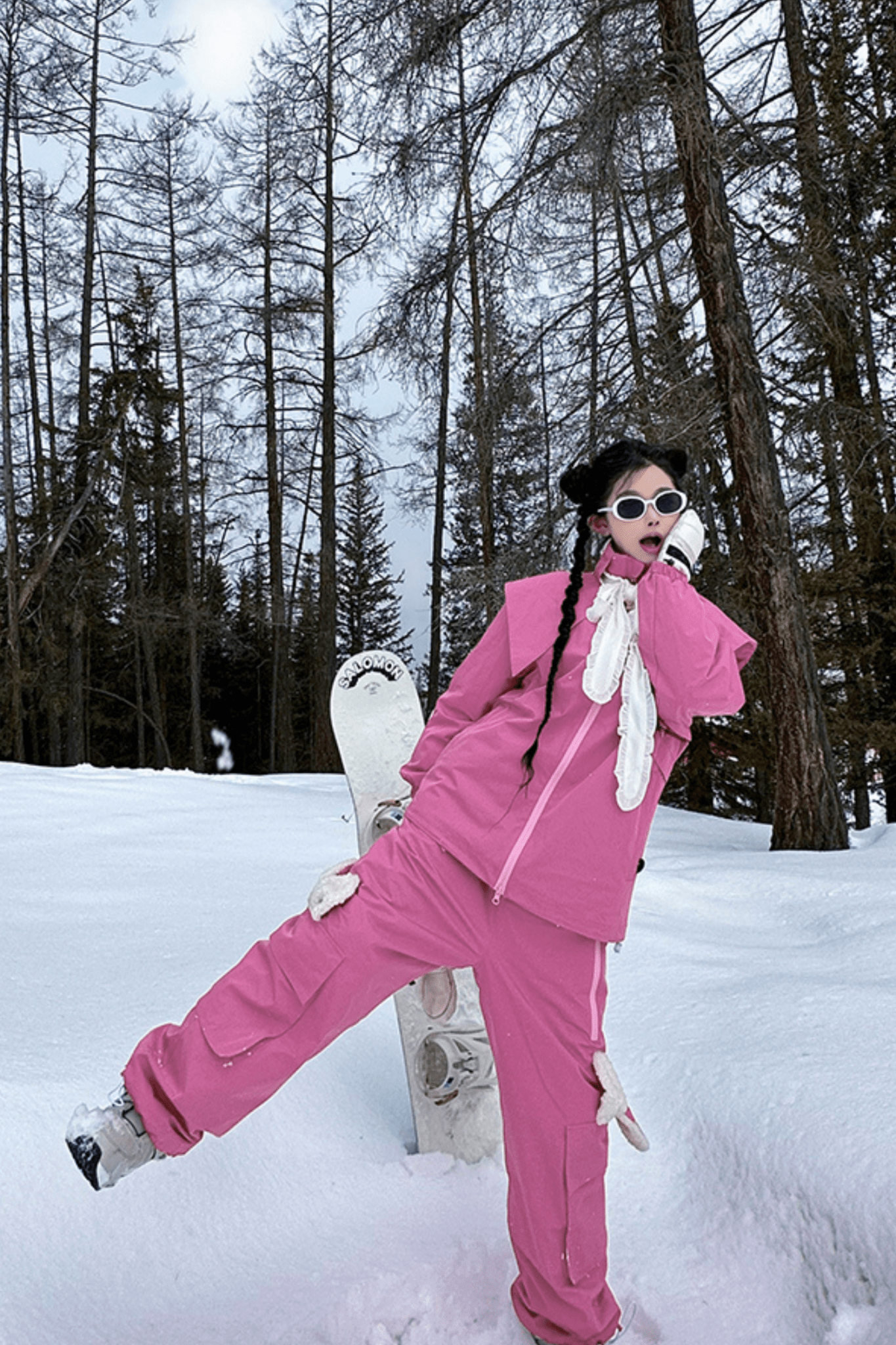 RenChill 3L Bunny Ear Two Pieces Snow Jacket and Pants Set