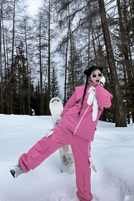 RenChill 3L Bunny Ear Two Pieces Snow Jacket and Pants Set