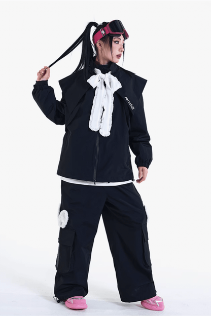 RenChill 3L Bunny Ear Two Pieces Snow Jacket and Pants Set