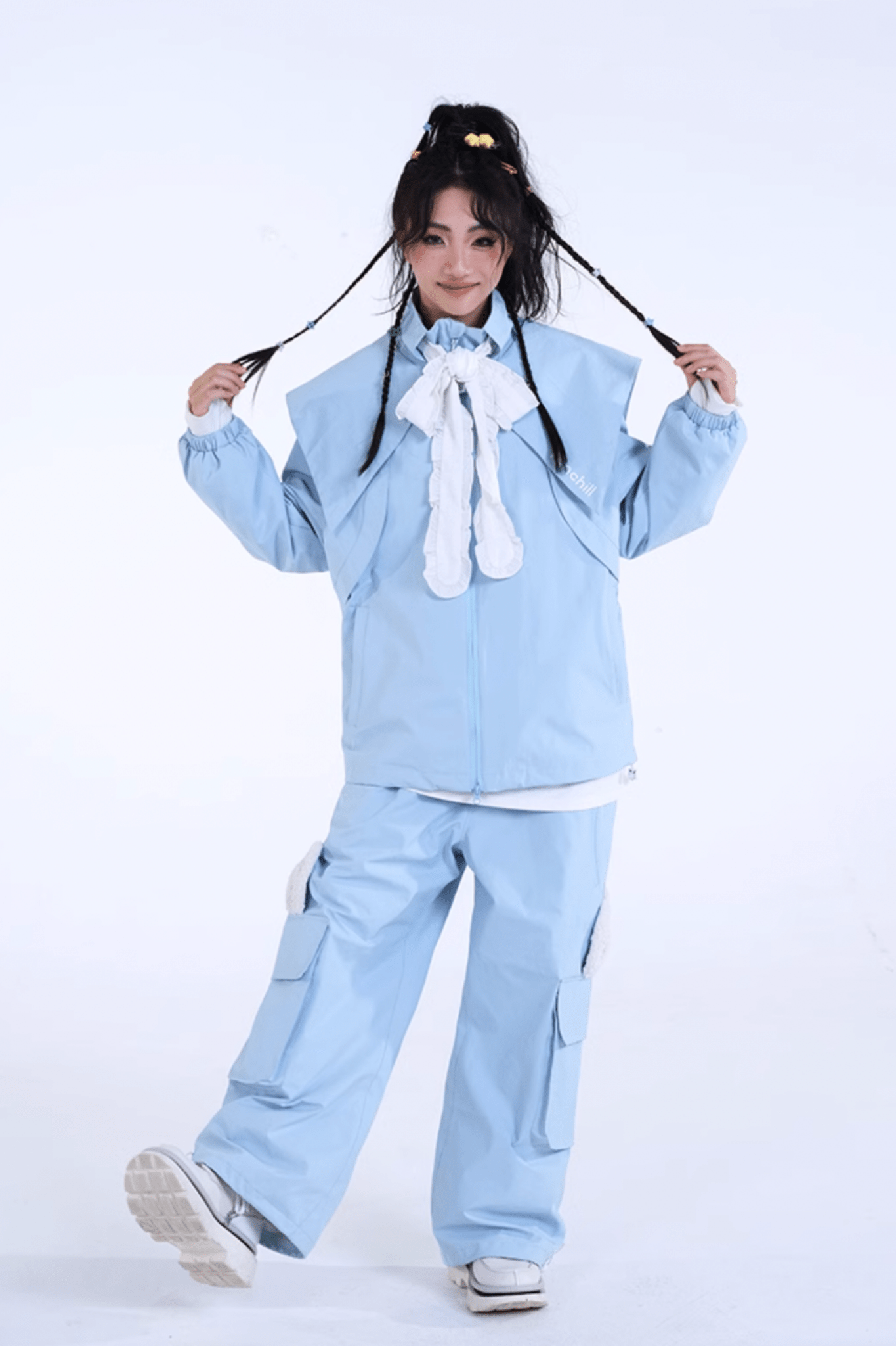RenChill 3L Bunny Ear Two Pieces Snow Jacket and Pants Set
