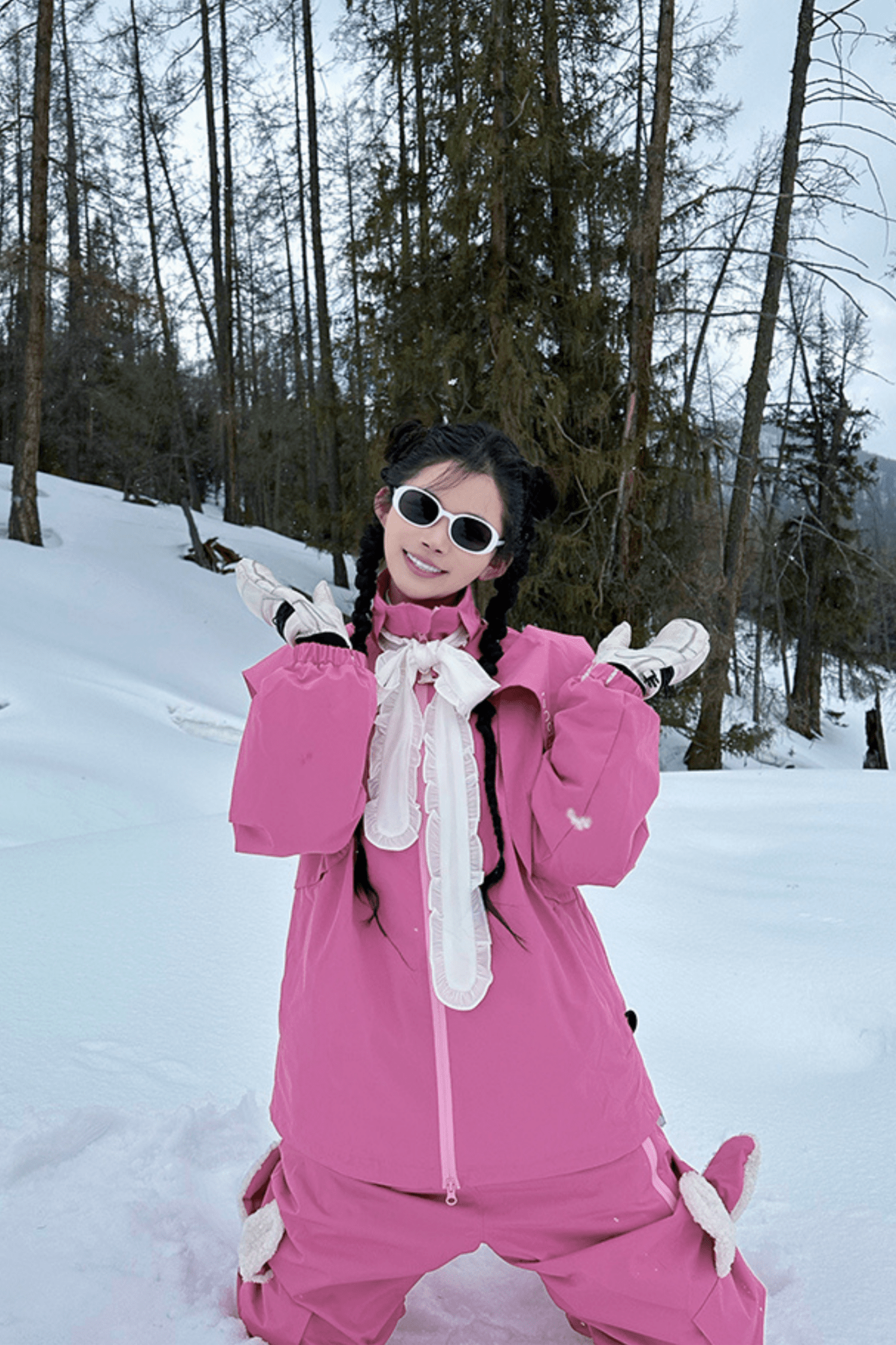RenChill 3L Bunny Ear Two Pieces Snow Jacket and Pants Set