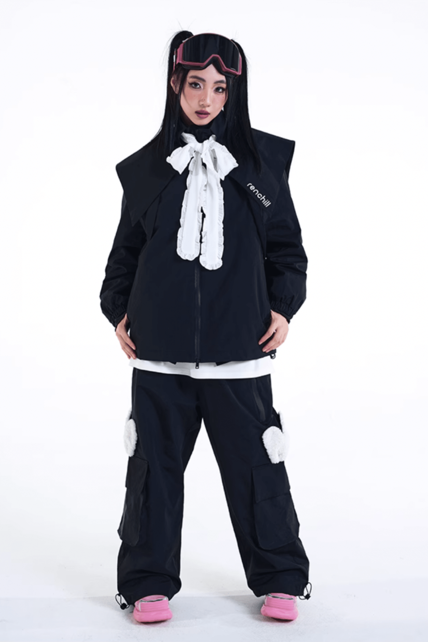 RenChill 3L Bunny Ear Two Pieces Snow Jacket and Pants Set