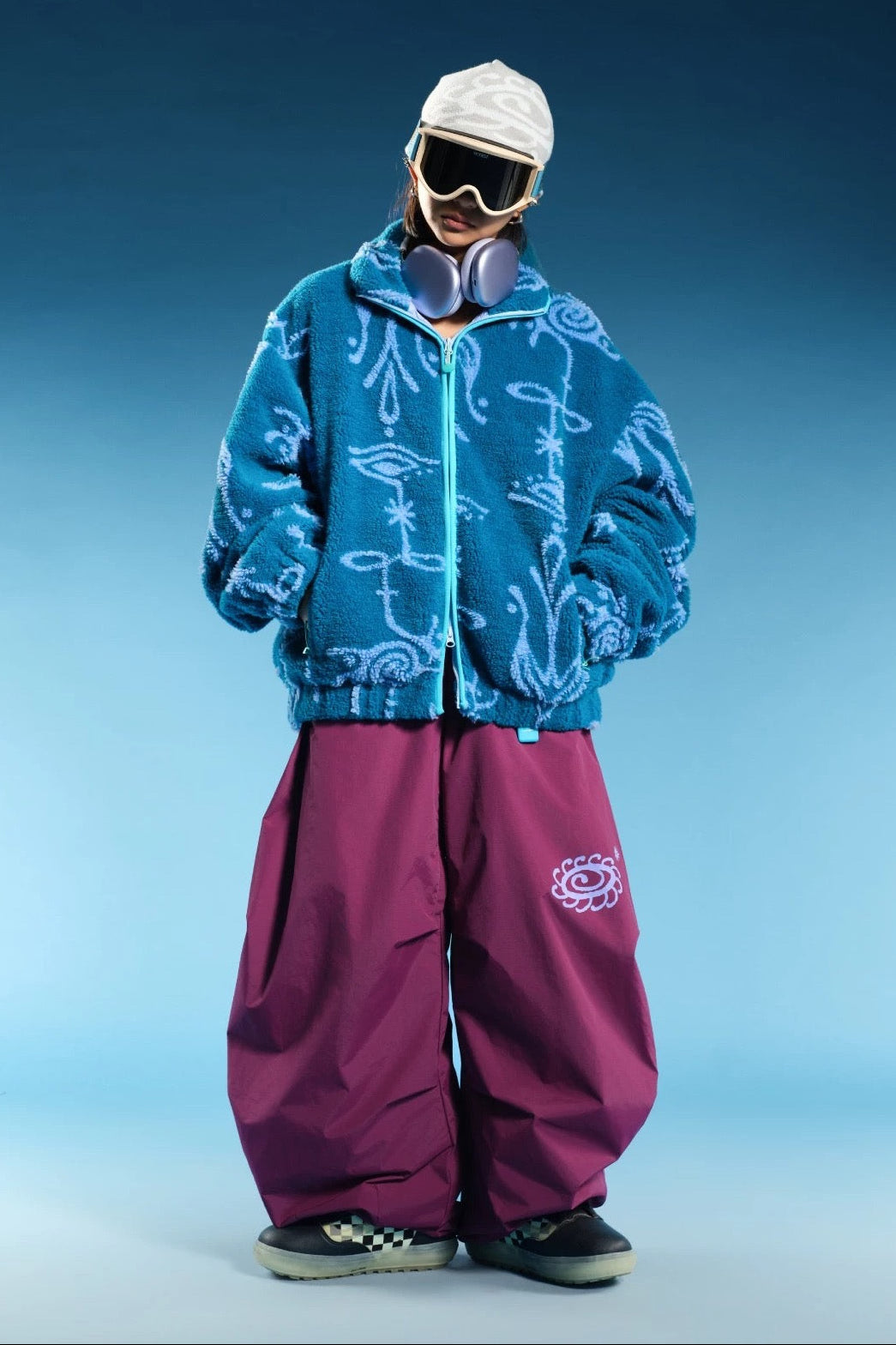 OddyEddy Starlight Purple snowboard pants full-body winter styling