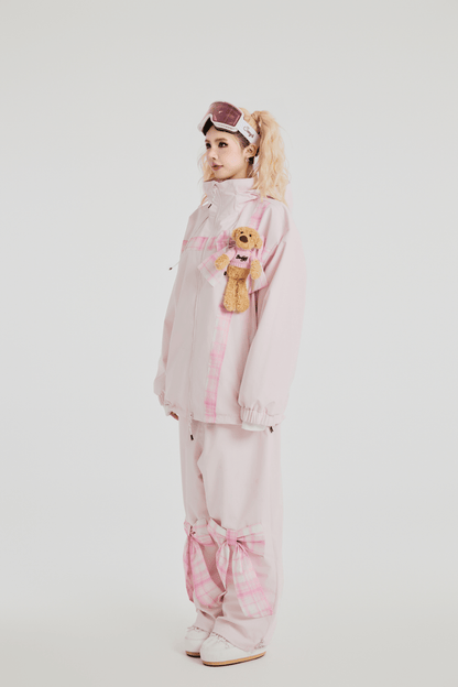 SwagLi Women's Teddy Bear Bow Jacket and Pants Set