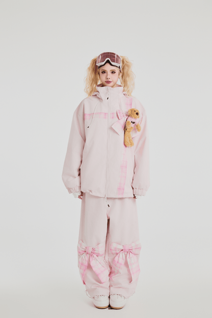SwagLi Women's Teddy Bear Bow Jacket and Pants Set
