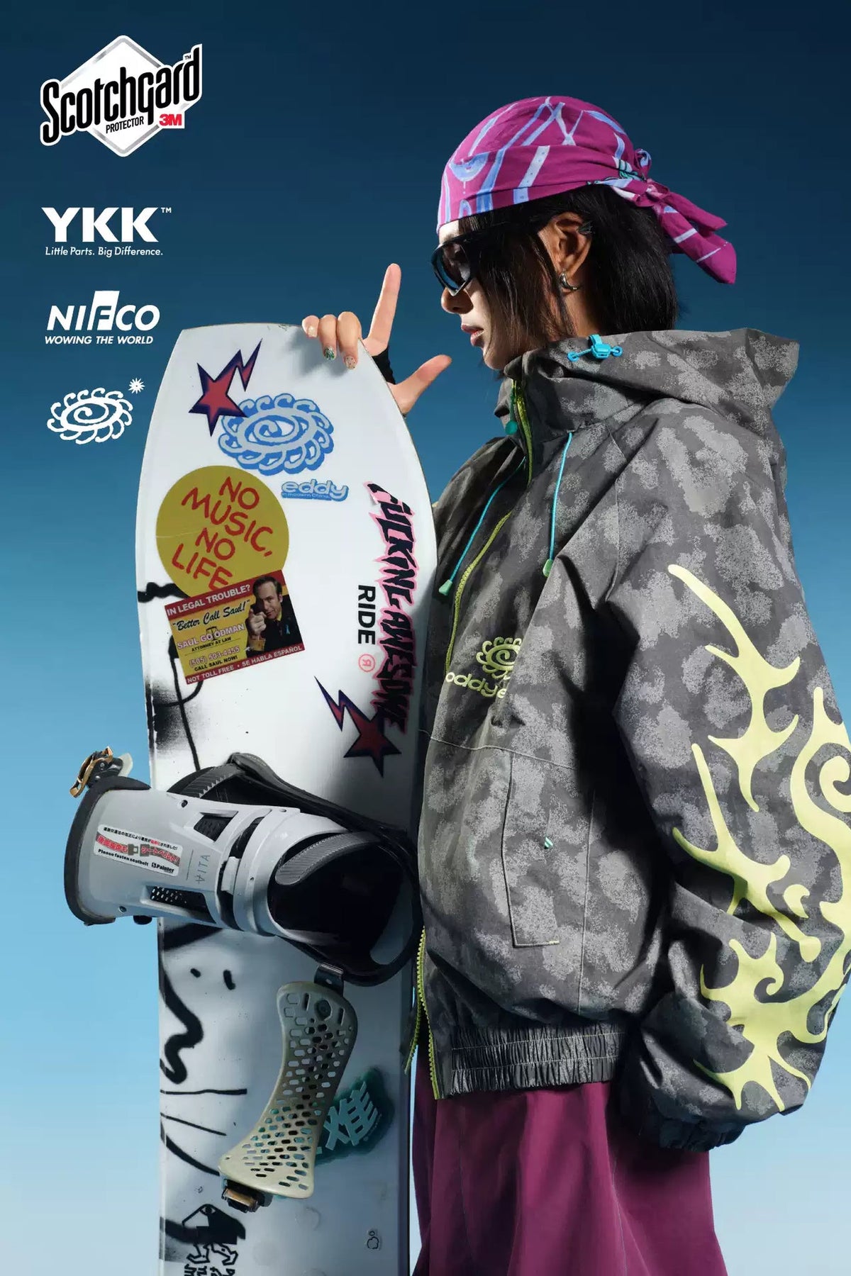 OddyEddy Thorn Grey Ski & Snowboard Jacket styled view