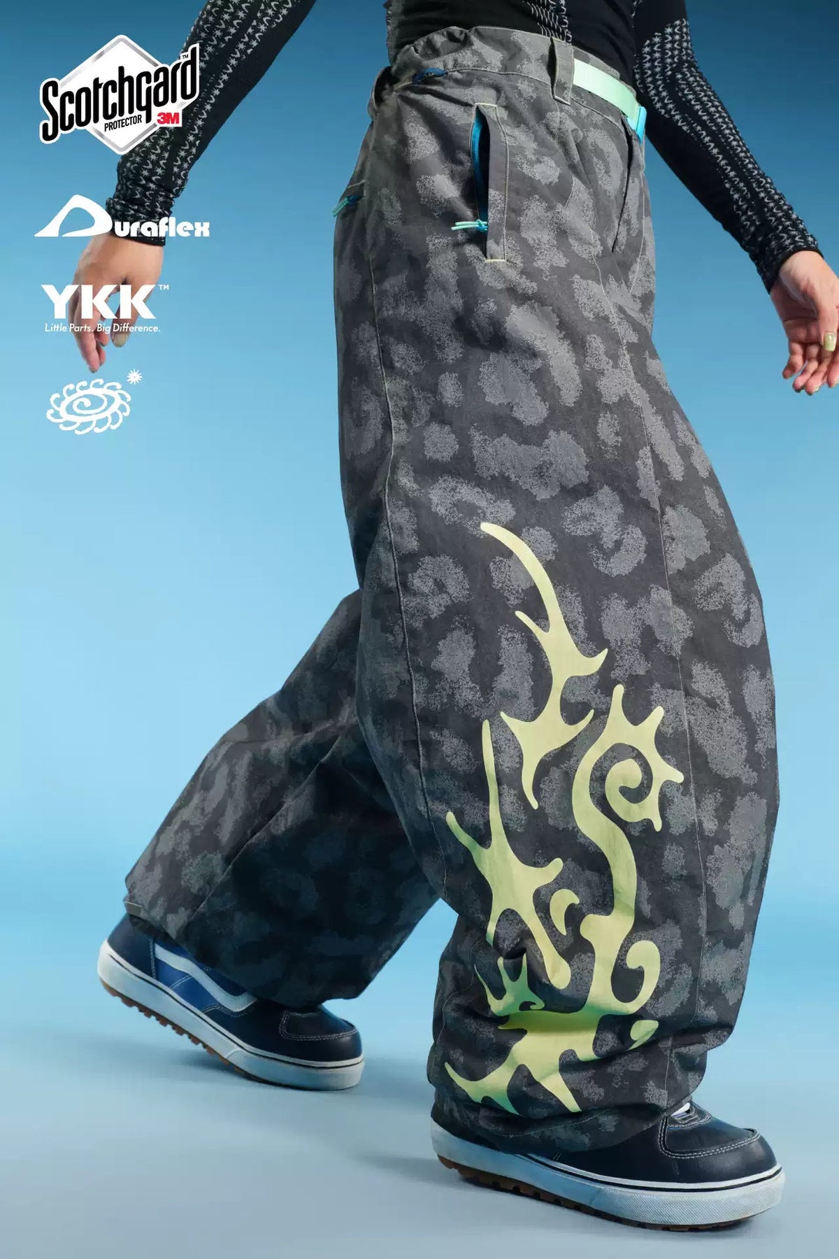 OddyEddy Thorn Grey Ski & Snowboard Pants styled view