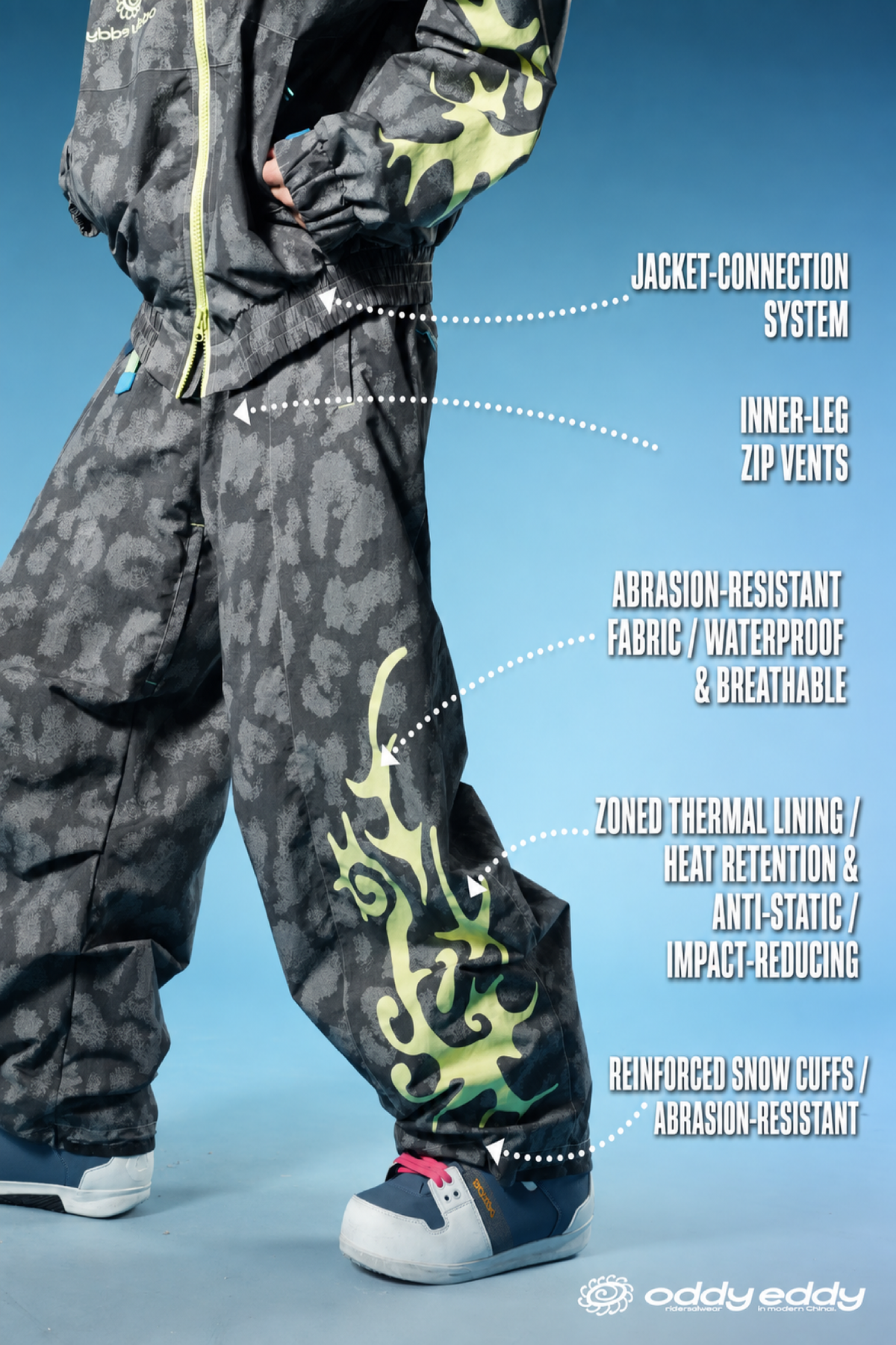 OddyEddy Thorn Grey Ski & Snowboard Pants English technical feature guide