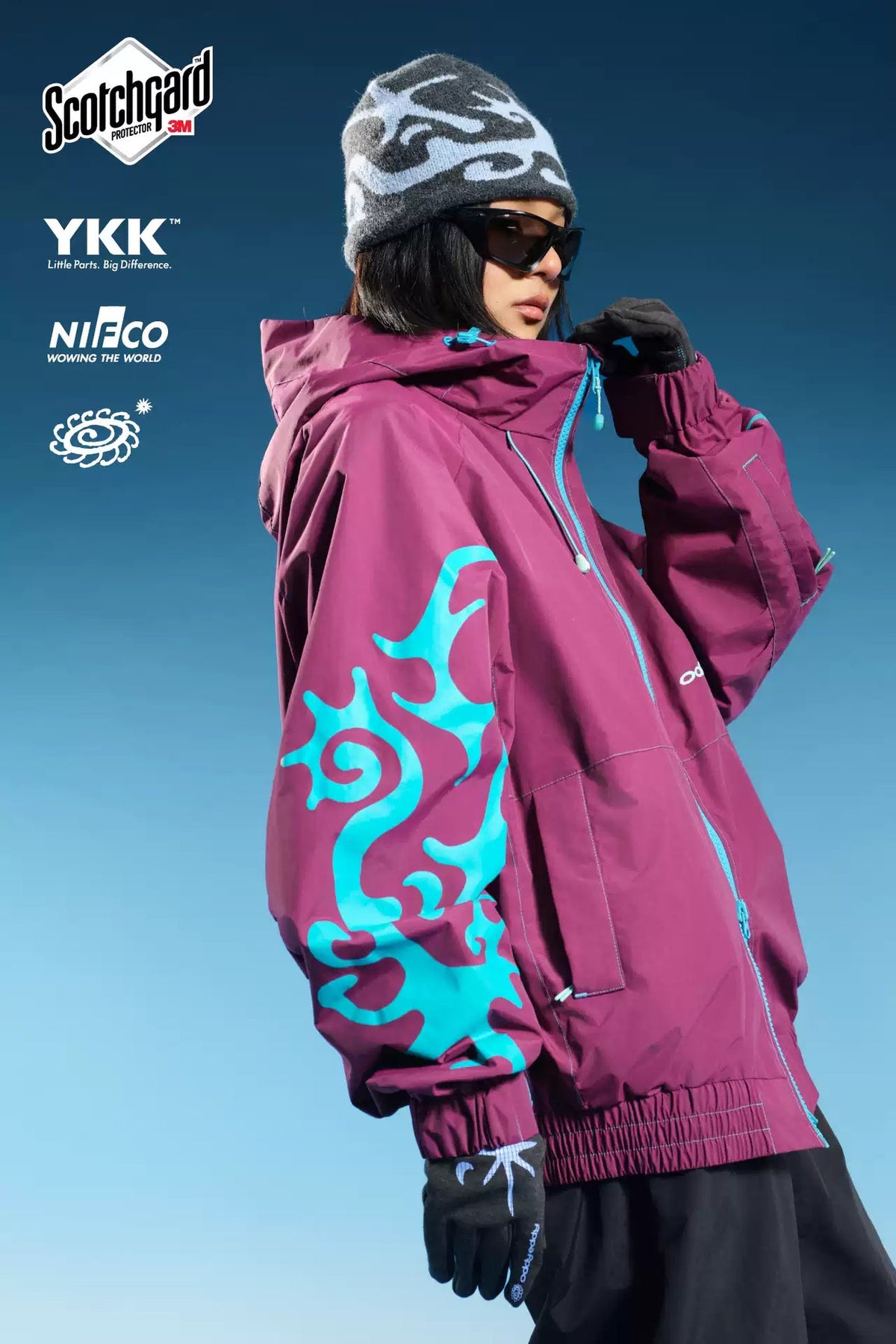 OddyEddy Thorn Purple Ski & Snowboard Jacket styled view
