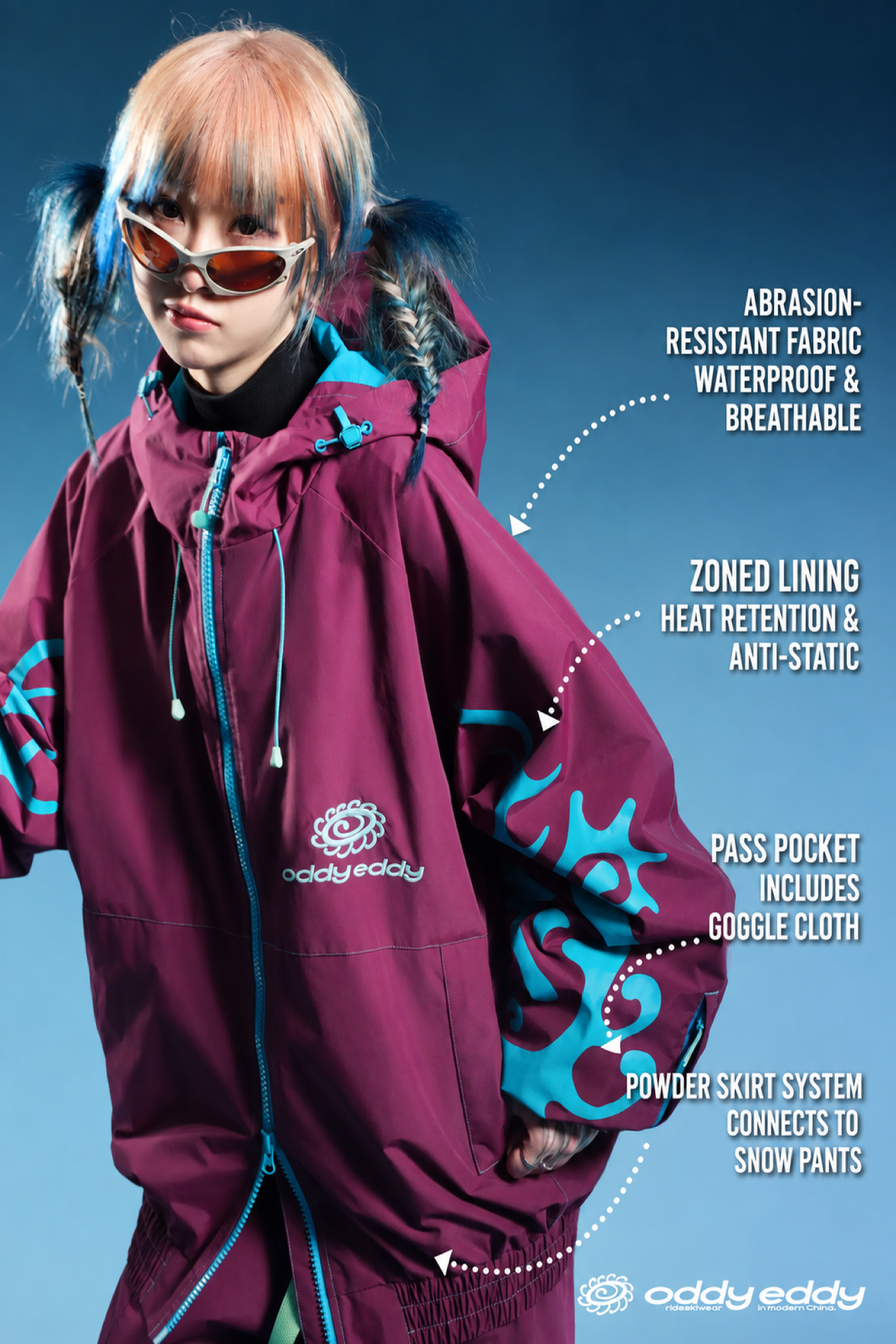 OddyEddy Thorn Purple Ski & Snowboard Jacket English technical feature guide