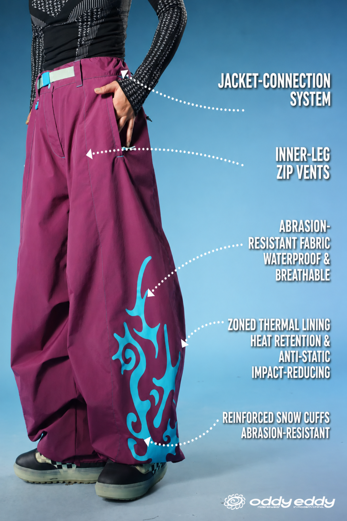 OddyEddy Thorn Purple Ski & Snowboard Pants English technical feature guide