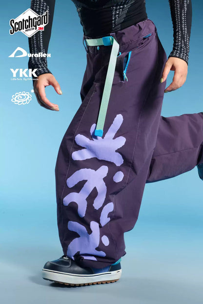 OddyEddy Totem Purple and Blue Ski & Snowboard Pants styled view