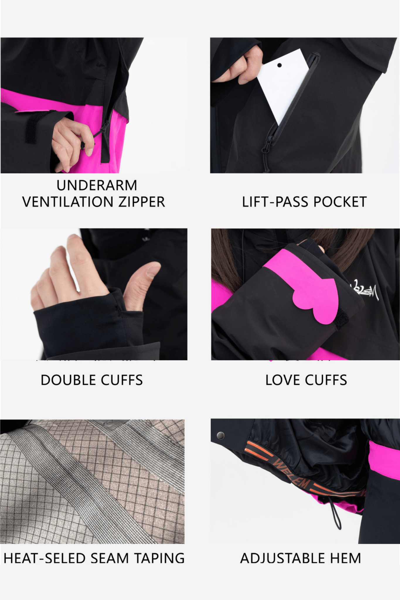 WELEM 3L Afterglow Jacket and Pants Set Black Rose